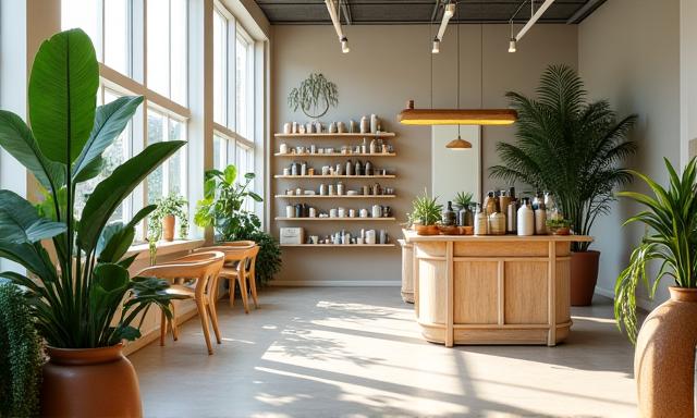 Salon éco-responsable avec produits bio
